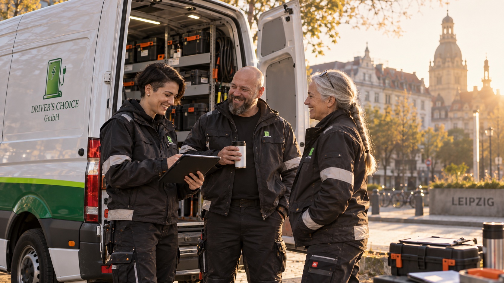 Ein Team von Driver's Choice bespricht den Tagesplan